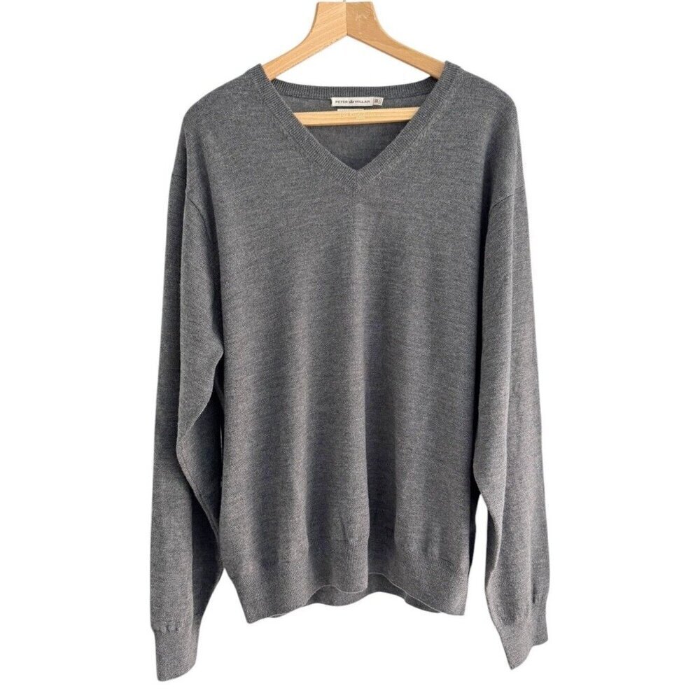 Peter Millar Men's Sz XXL Gray 100% Merino Wool Long Sleeve Pullover Sweater